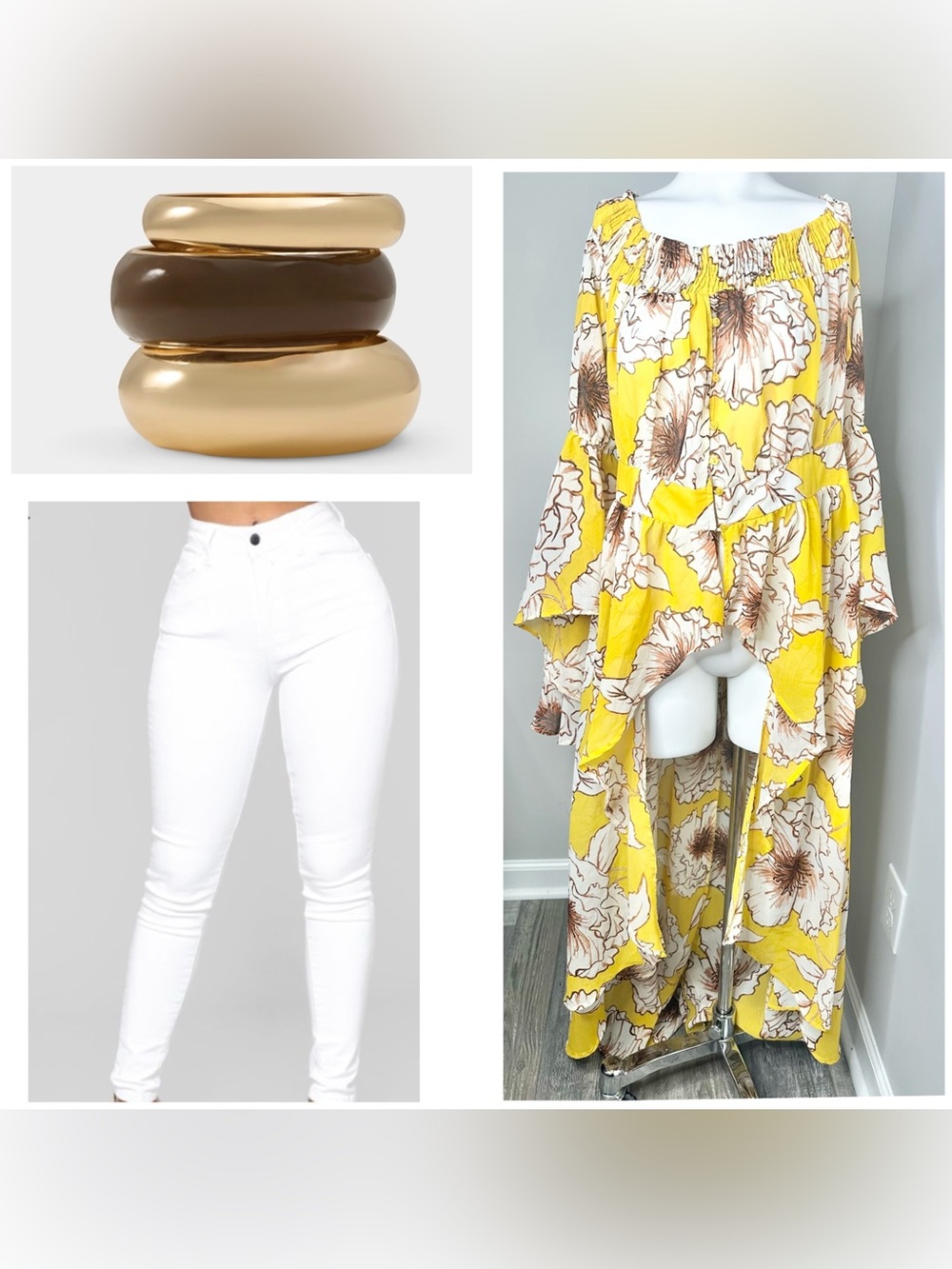 Ashley Stewart sheer Yellow Floral Off-Shoulder Hi-Low Tunic-14/16